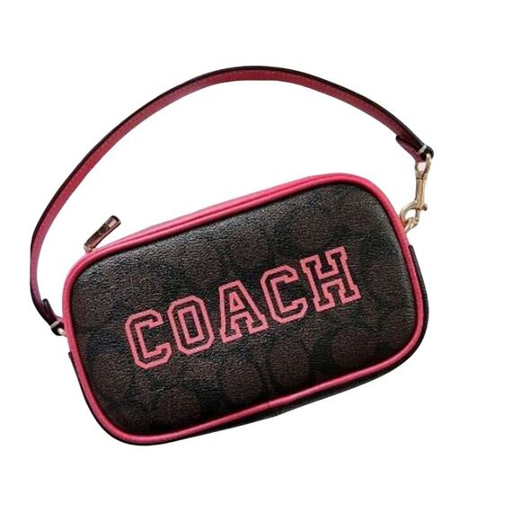 Coach Jamie Wristlet Purse Varsity Signature Canvas Brown Pink - Picture 1 of 5